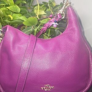 Coach Pebbled Leather Hobo Bag in Fuchsia Pink